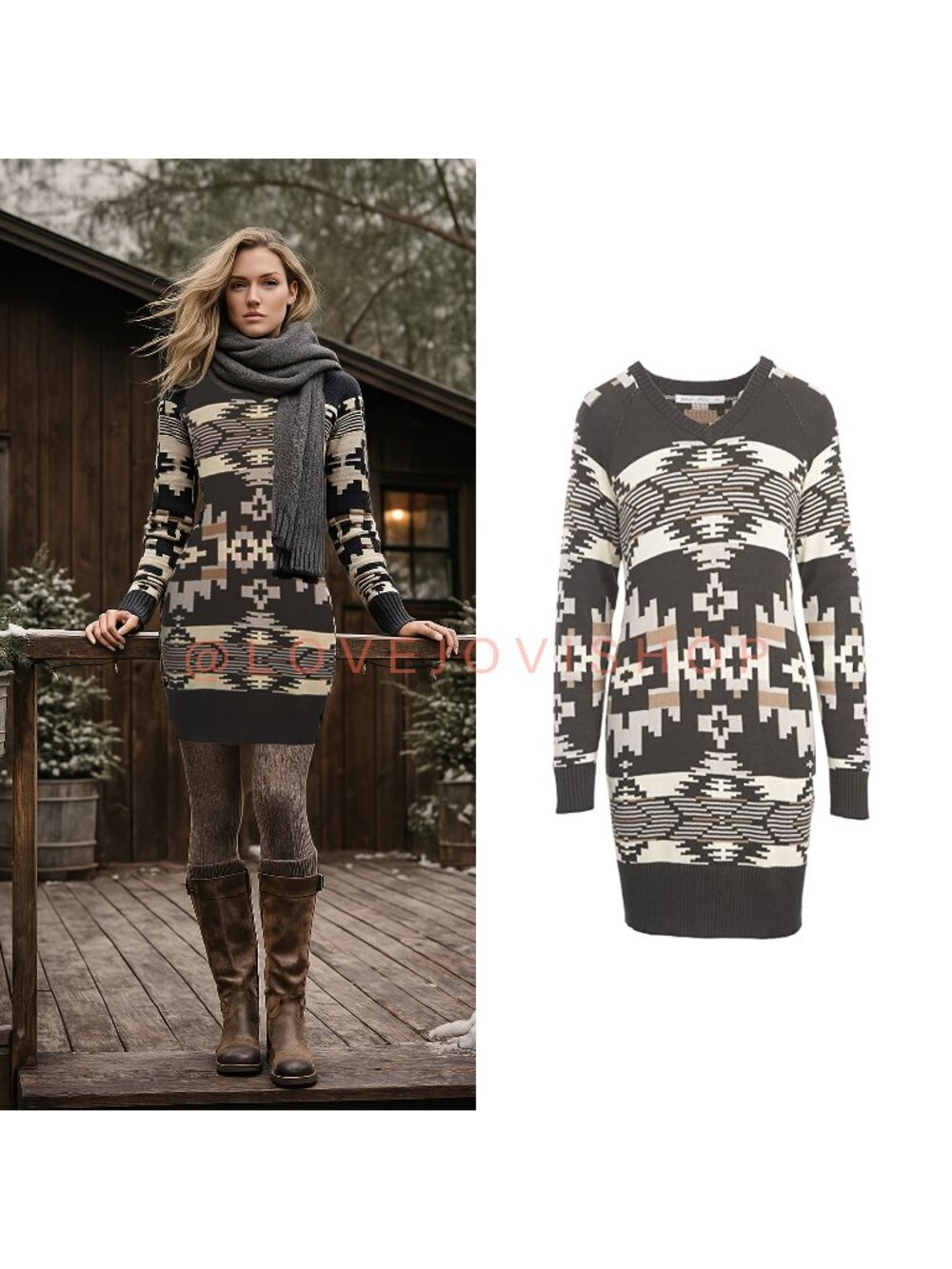 Cabincore | Woolrich Cotton Acrylic Argyle Sweater Dress Tunic | Winter Layers L